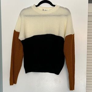 Say What? Colorblock Sweater - Cream, Black, and Brown